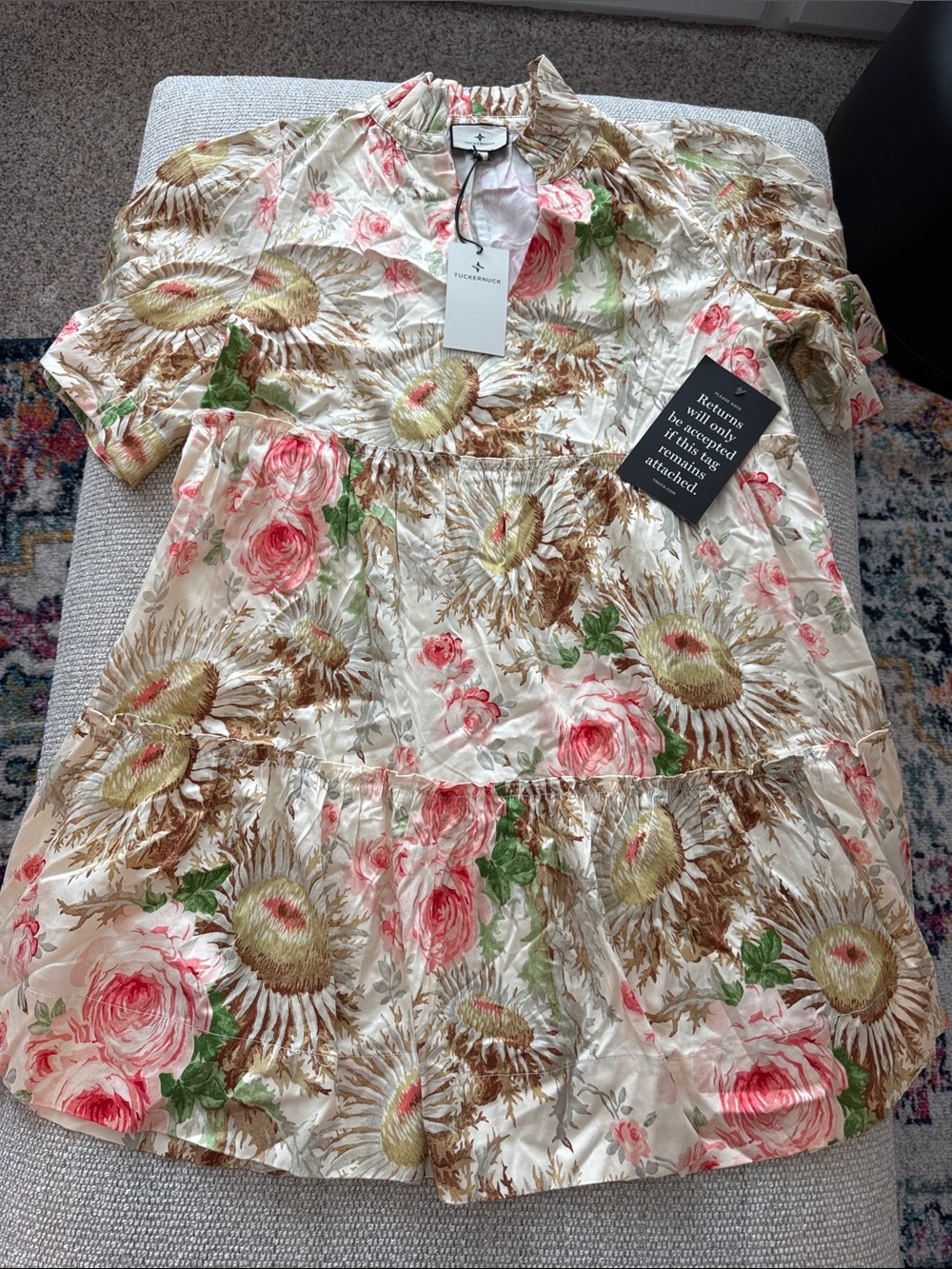 Tuckernuck Floral Tiered Ruffle Dress with Roses and Sunflowers